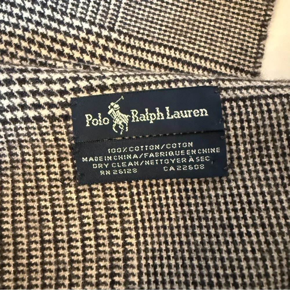 POLO RALPH LAUREN SCARF UNISEX BLACK WHITE PLAID COTTON LONG RECTANGLE